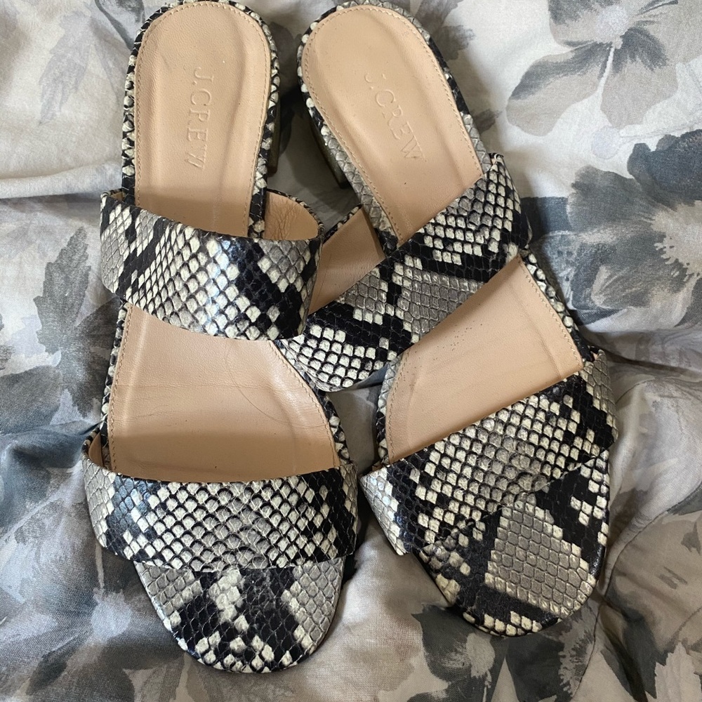 J. Crew snake print block heel slides
